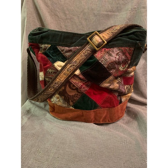 Lucky Brand Y2K Patchwork Velour/Plush/Tapestry Paisleys Hobo Shoulder Bag — H - Picture 3 of 12
